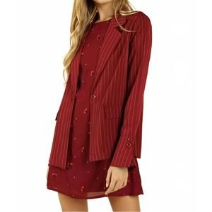 NEW HONEY PUNCH power hour to happy hour striped blazer in wine